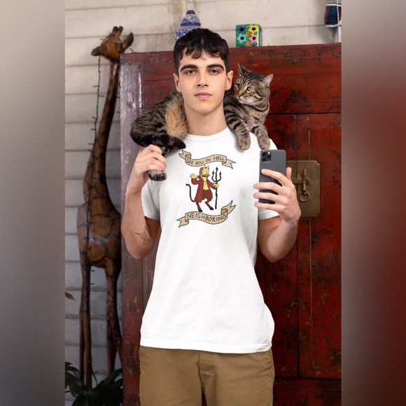 See You iN Hell Neighborino! Simpsons Ned Flanders Devil Men’s Black Tee - Picture 6 of 6